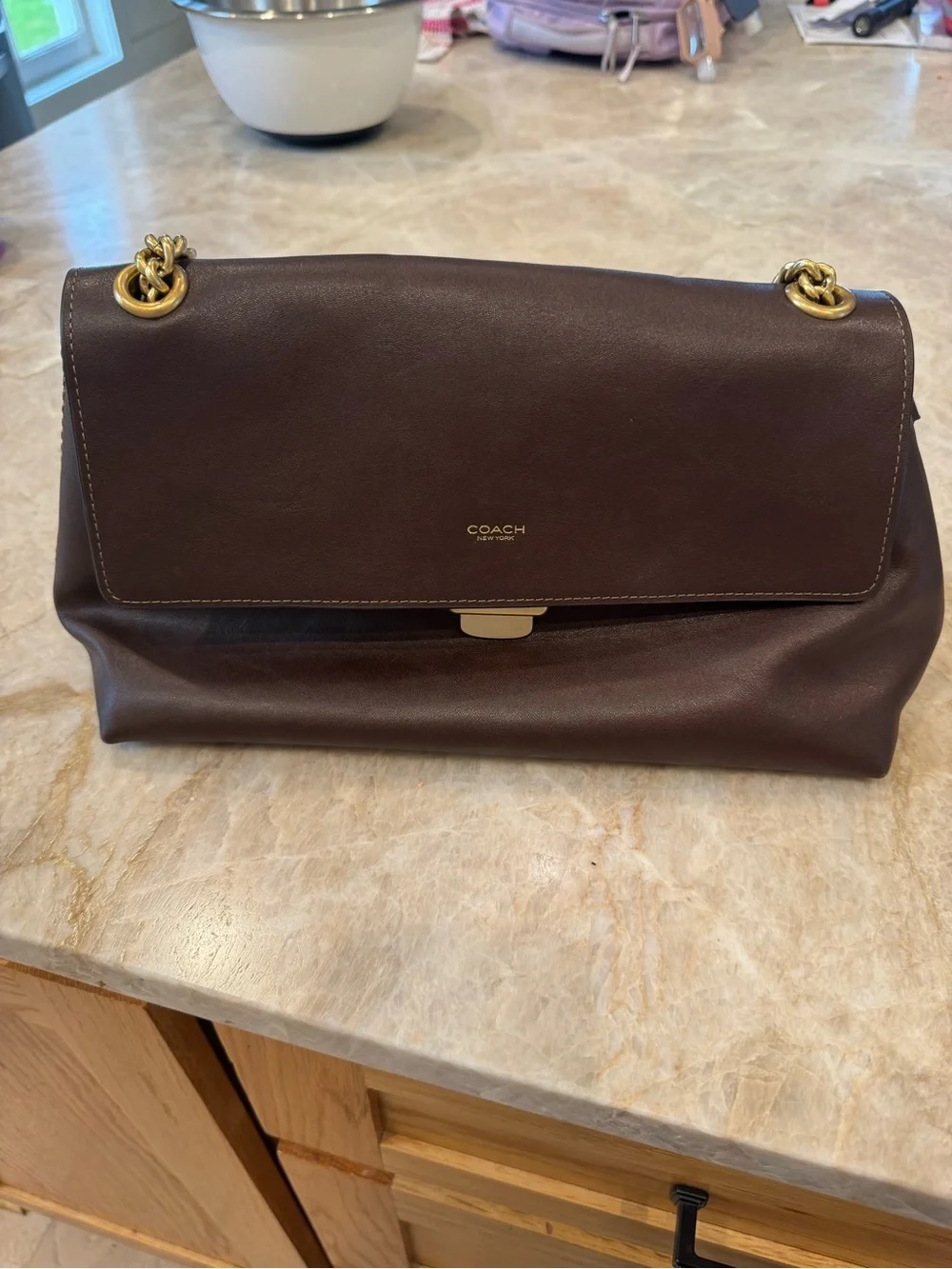 Coach | Bags | Coach Chain Chelsea 3 Dark Brown Leather Shoulder Bag ...